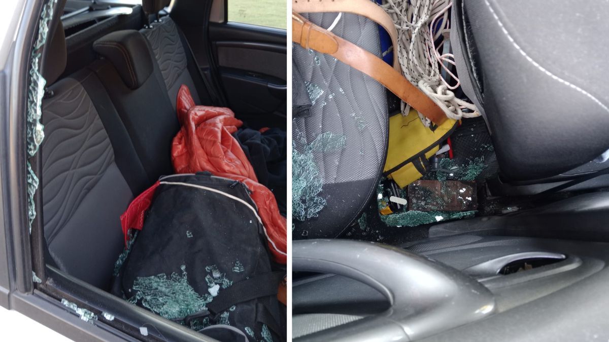 Uno de los ataques registrados en Circunvalación Oeste dejó como saldo roturas de un auto.