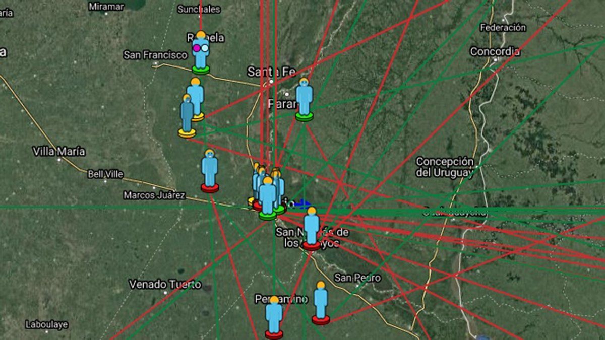 Imagen de la Sociedad Americana de Meteoros. Se observan los puntos desde los que se informó el fenómeno el 12 de junio del 2021.
