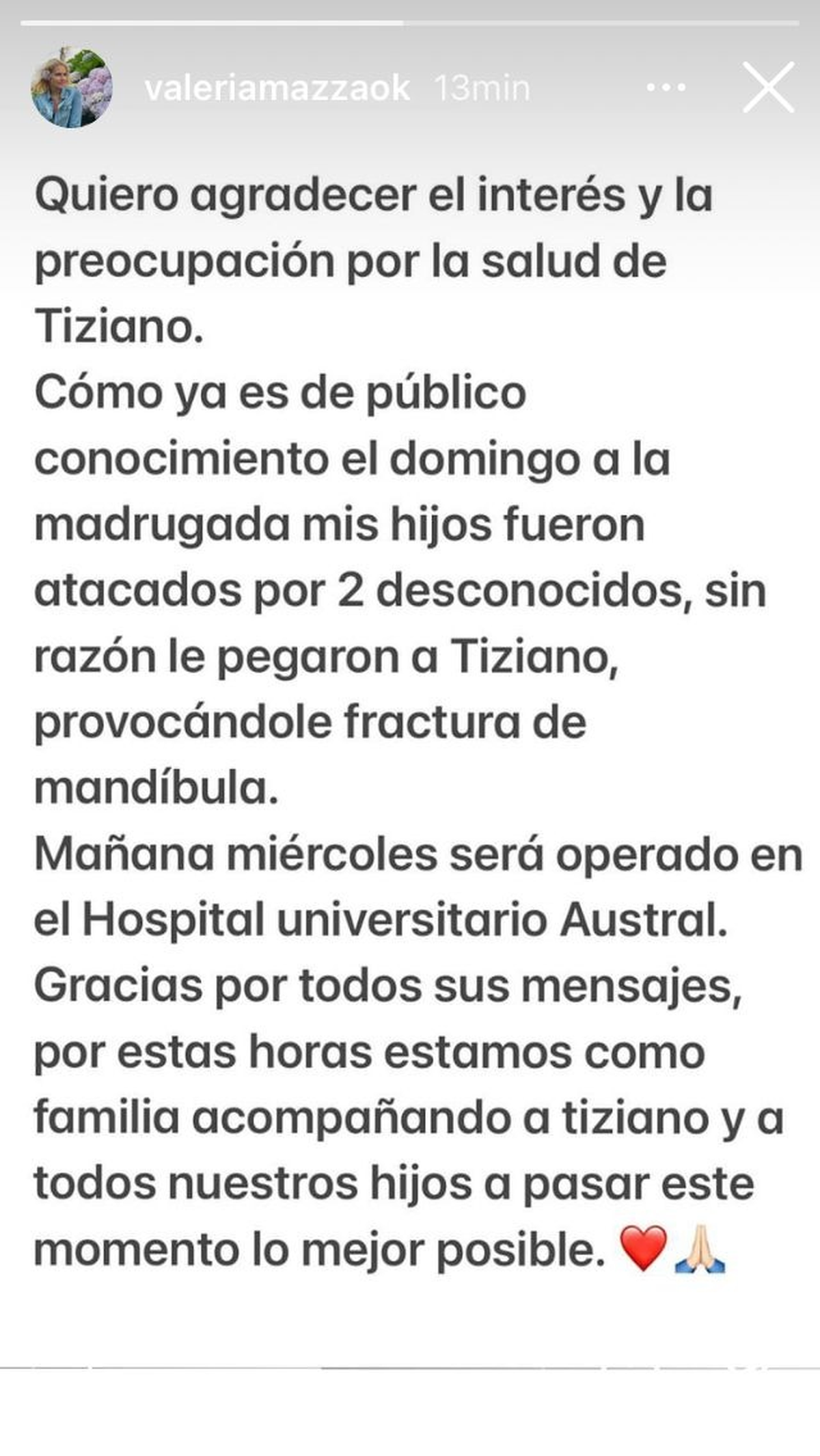 La palabra de Valeria Mazza tras el ataque a su hijo en Rosario.