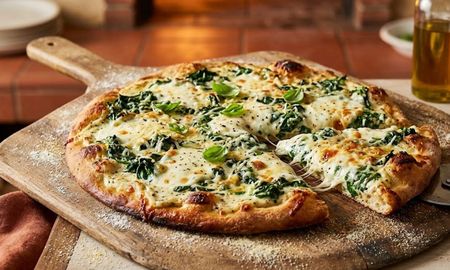 Pizza de verdura con salsa blanca. Pizza de verdura con salsa blanca.