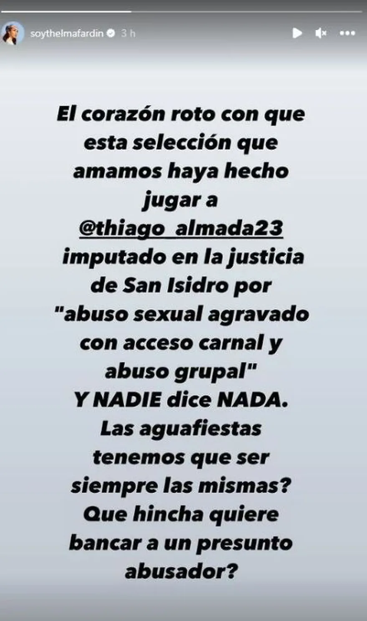 El posteo de Thelma Fardin contra Thiago Almada.