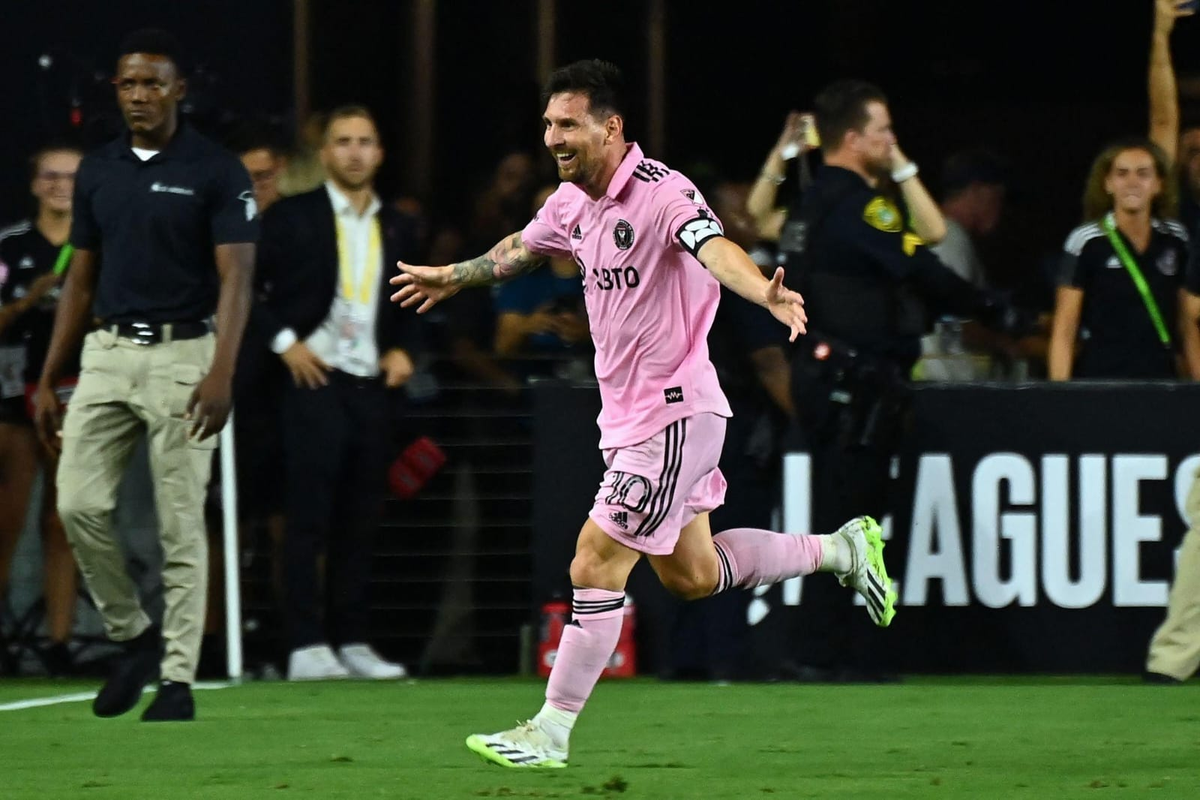 Lionel Messi festejando su primer gol con la camiseta del Inter Miami. Lionel Messi festejando su primer gol con la camiseta del Inter Miami.