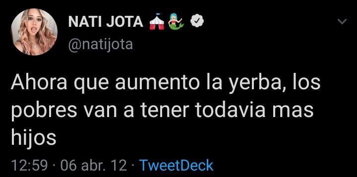 Nati Jota fue "cancelada" por los usuarios de Twitter.