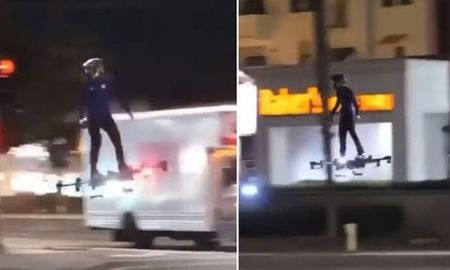 Viral: un hombre voló sobre una tabla en una ruta de Estados Unidos. Viral: un hombre voló sobre una tabla en una ruta de Estados Unidos.