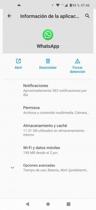 La opción de "forzar detención", para cerrar por completo un app