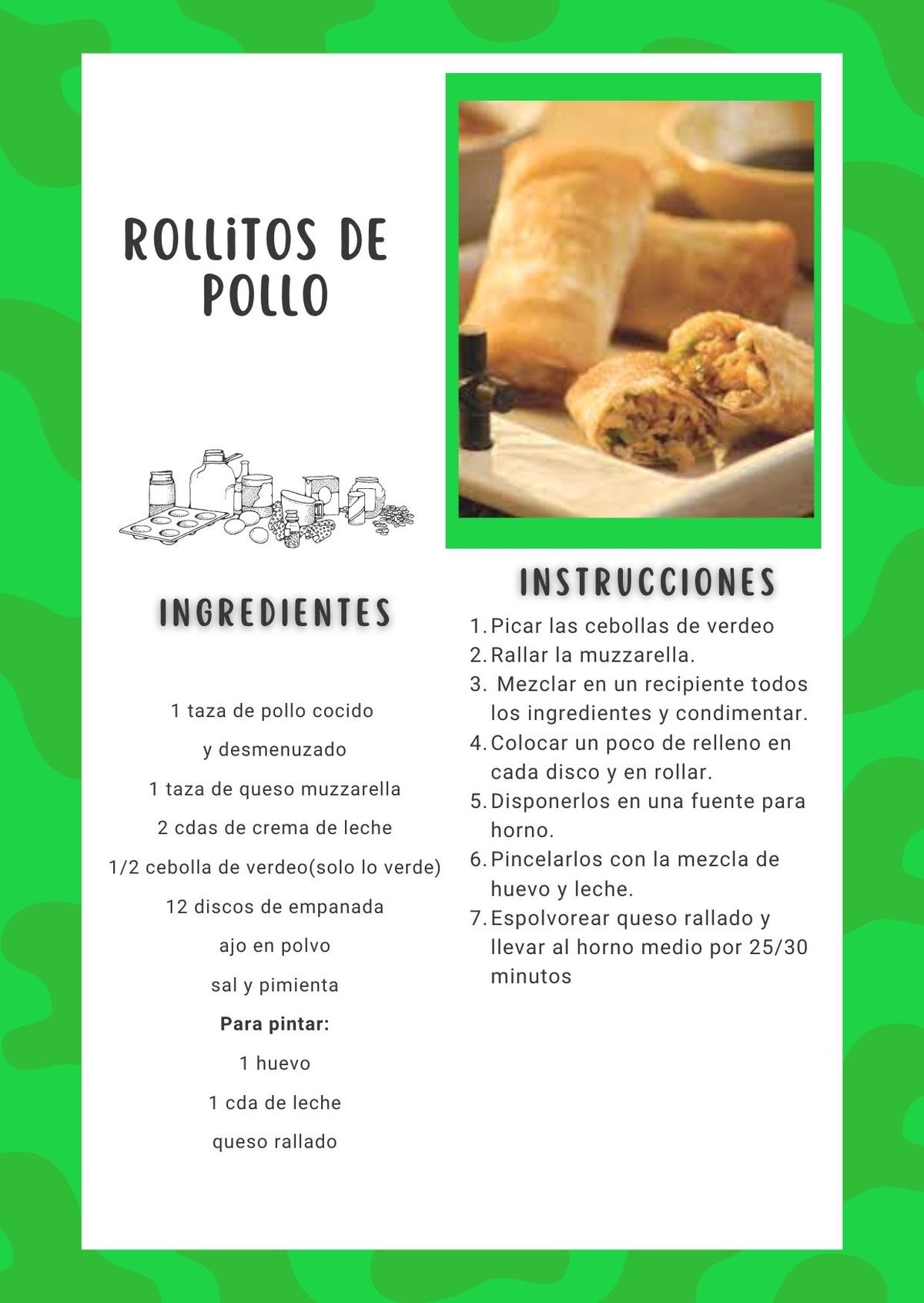 La receta de rollitos de pollo de Penny Yob. La receta de rollitos de pollo de Penny Yob.