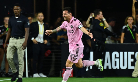Lionel Messi festejando su primer gol con la camiseta del Inter Miami. Lionel Messi festejando su primer gol con la camiseta del Inter Miami.