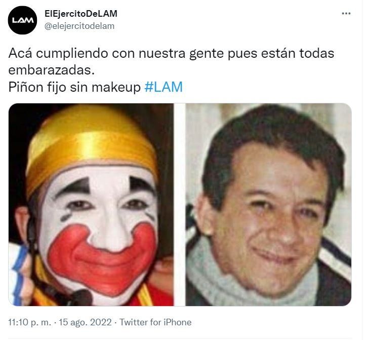 La cuenta de Twitter de "LAM" difundió una foto de Piñón Fijo a cara lavada.