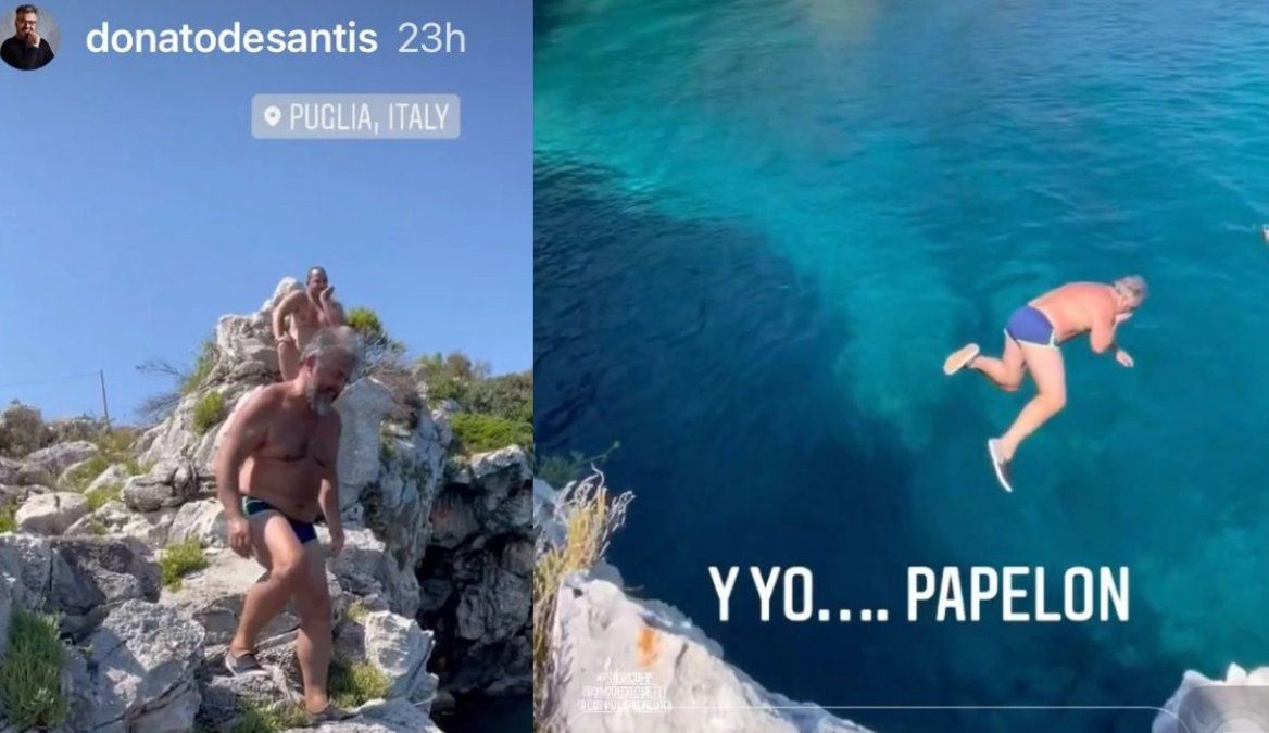 El video del accidentado clavado de Donato de Santis en el mar durante sus vacaciones en Italia