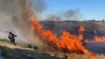 Bomberos Zapadores trabajaron en la Autopista Santa Fe-Rosario, donde se produjo un incendio de pastizales.