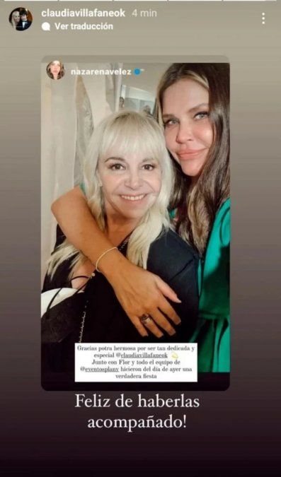 Claudia Villafañe y Nazarena Vélez, juntas en el casamiento de Barbie Vélez.