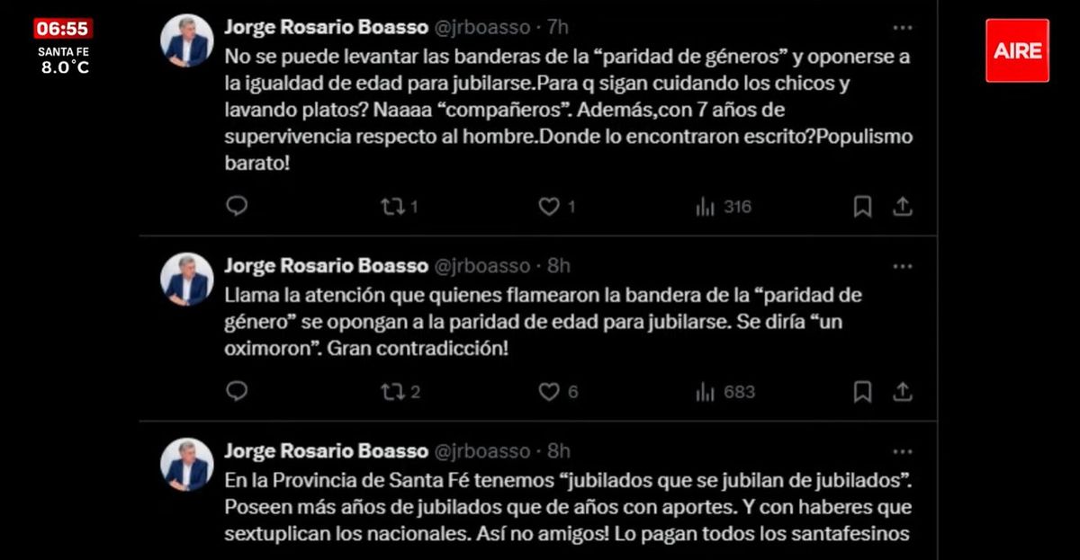 Hilo de X (exTwitter) publicado y luego borrado por Jorge Boasso, secretario de Seguridad Social de Santa Fe. Hilo de X (exTwitter) publicado y luego borrado por Jorge Boasso, secretario de Seguridad Social de Santa Fe.