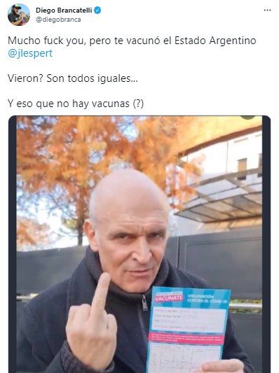 Tenso cruce de Diego Brancatelli y José Luis Espert por la primera vacuna del ex candidato a presidente. 