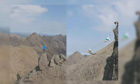 Tres hombres desafiaron las alturas y saltaron desde lo más alto de una montaña escocesa