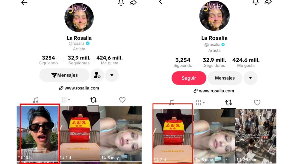 La artista eliminó la pestaña de publicaciones compartidas en su perfil oficial de TikTok para borrar cualquier registro del polémico video. La artista eliminó la pestaña de publicaciones compartidas en su perfil oficial de TikTok para borrar cualquier registro del polémico video.