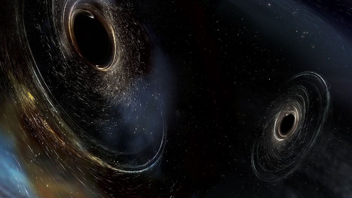 Representación de una colisión de agujeros negros.