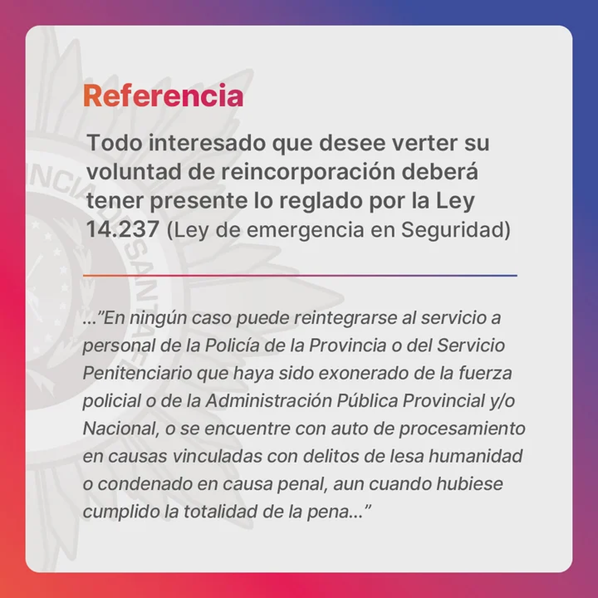 Requerimientos para la reincorporación. Requerimientos para la reincorporación.