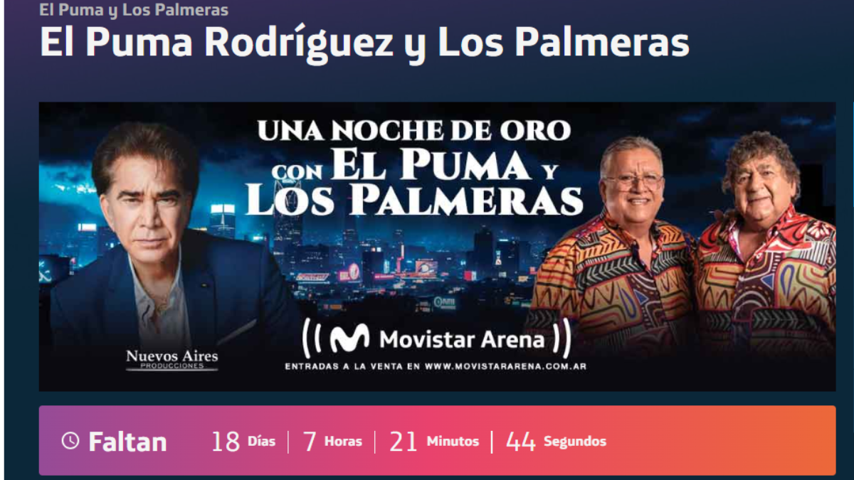 El Puma Rodríguez y Los Palmeras anuncian su show juntos en el Movistar Arena con una foto de Cacho Deicas y Marcos Camino. El Puma Rodríguez y Los Palmeras anuncian su show juntos en el Movistar Arena con una foto de Cacho Deicas y Marcos Camino.