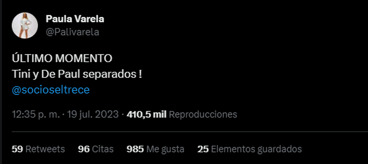 Este miércoles Paula Varela aseguró que Tini Stoessel y Rodrigo De Paul se habrían separado. Este miércoles Paula Varela aseguró que Tini Stoessel y Rodrigo De Paul se habrían separado.