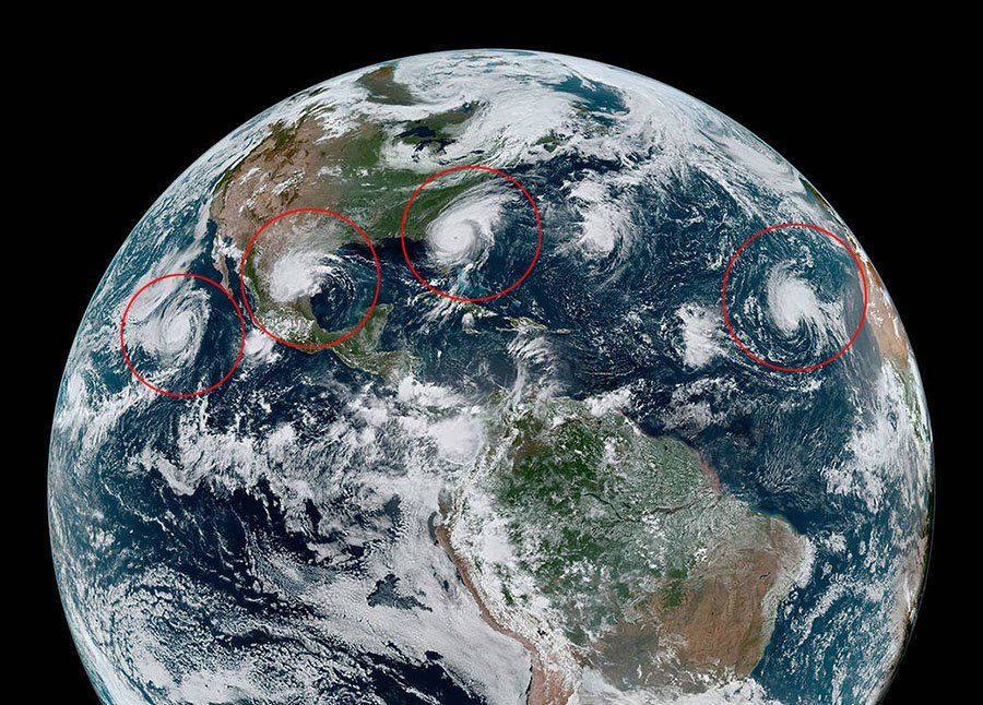 La Nasa capturó la imagen de cuatro huracanes simultáneos desde el espacio