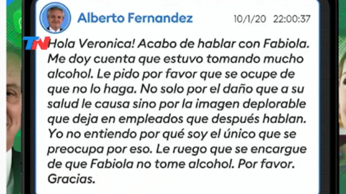 Chats filtrados: Alberto Fernández expone la supuesta adicción al alcohol de Fabiola Yáñez