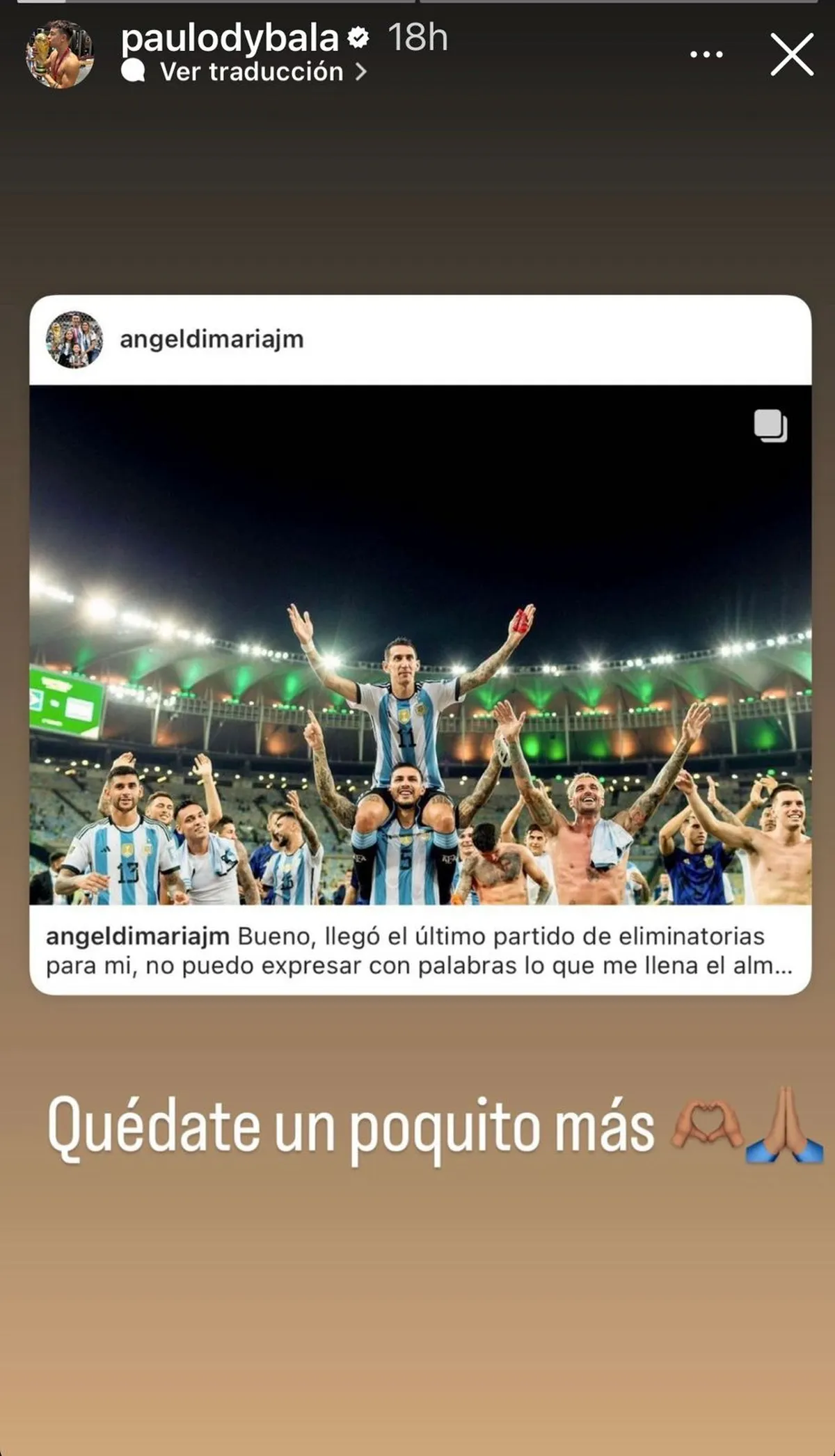 Paulo Dybala compartió un posteo de Instagram dedicado a Ángel di María. Paulo Dybala compartió un posteo de Instagram dedicado a Ángel di María.