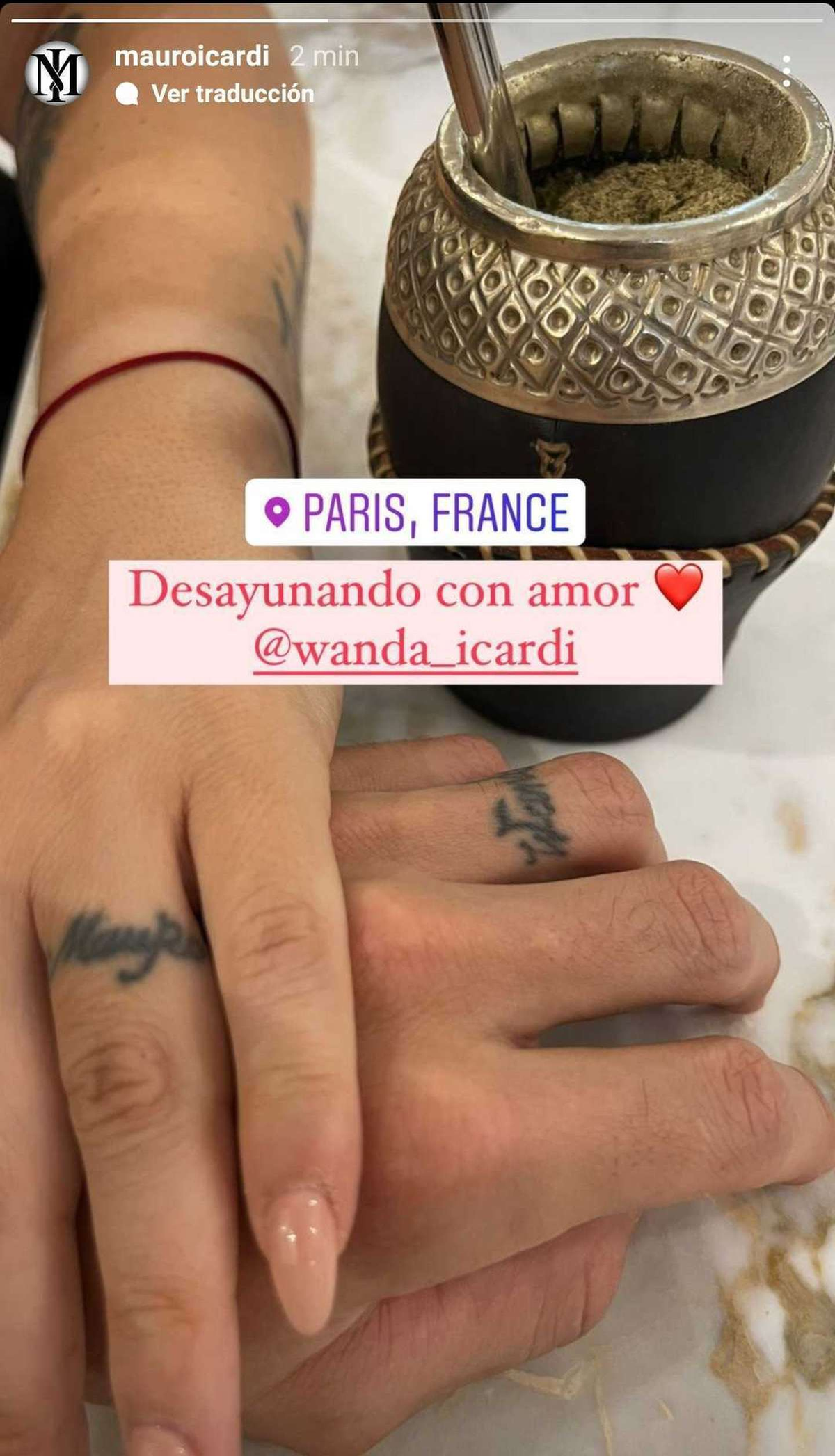 Mauro Icardi y Wanda Nara desayunando juntos.