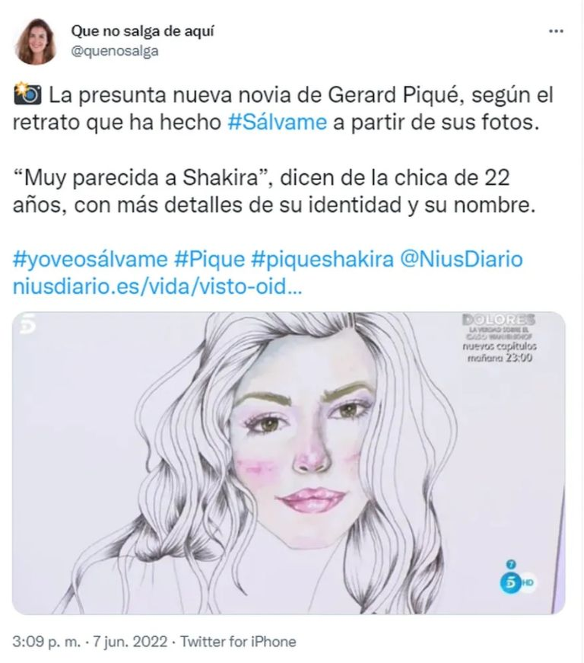 La ilustración sobre la apariencia de la supuesta amante de Pique.