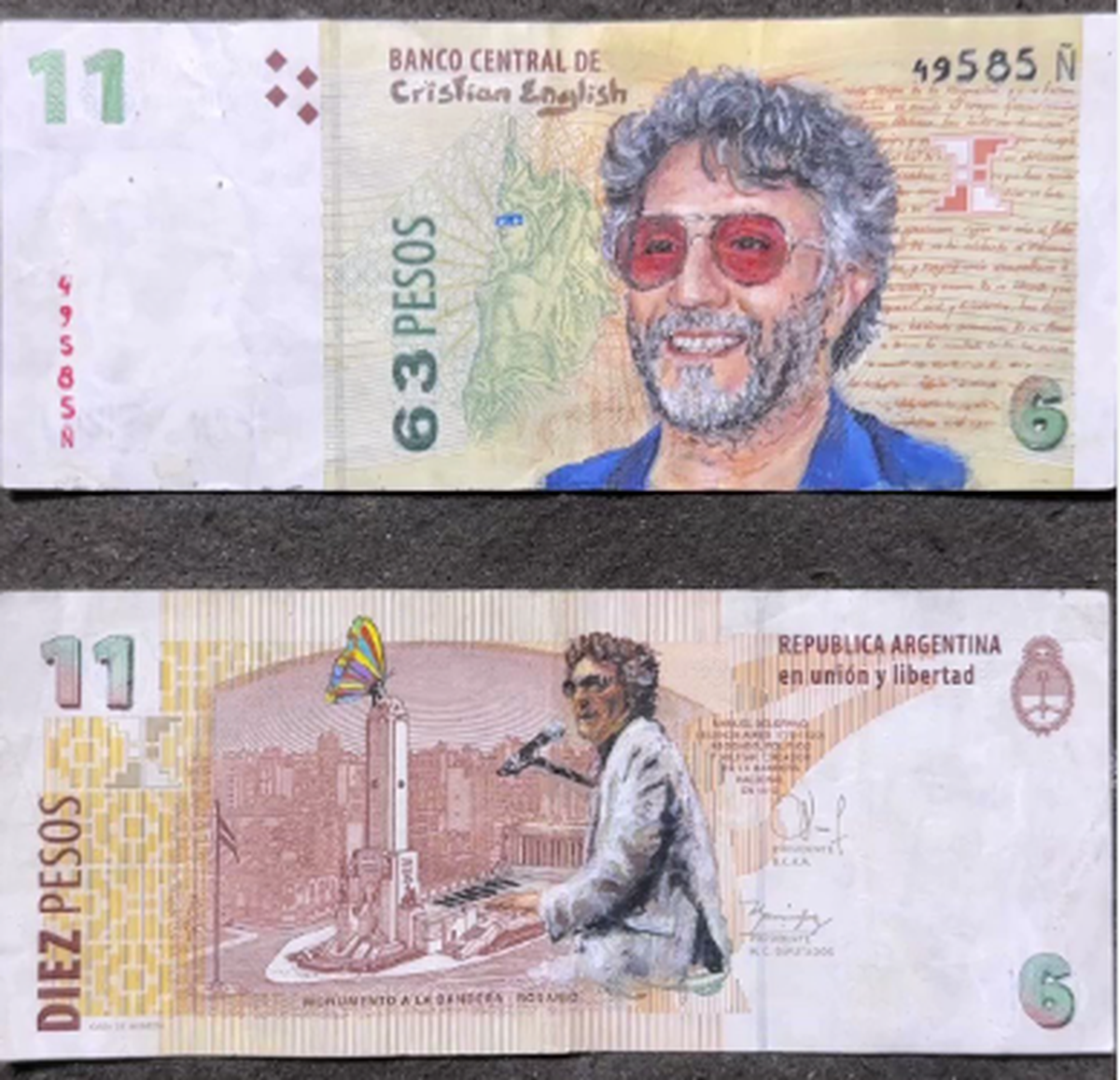 Cristian English se volvió viral al pintar un billete de 10 pesos con la imagen de Fito Páez.
