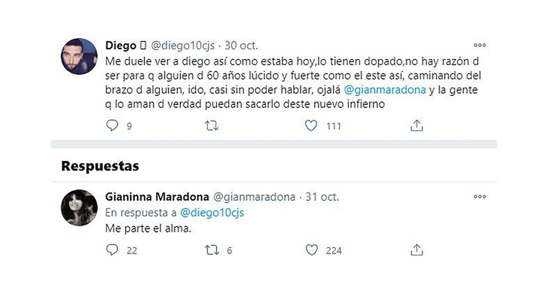 La respuesta de Gianinna Maradona ante la preocupación de un seguidor.
