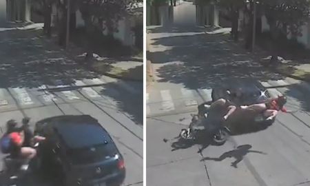 Los motociclistas fueron expulsados por el aire tras chocar contra un auto en Córdoba. Los motociclistas fueron expulsados por el aire tras chocar contra un auto en Córdoba.