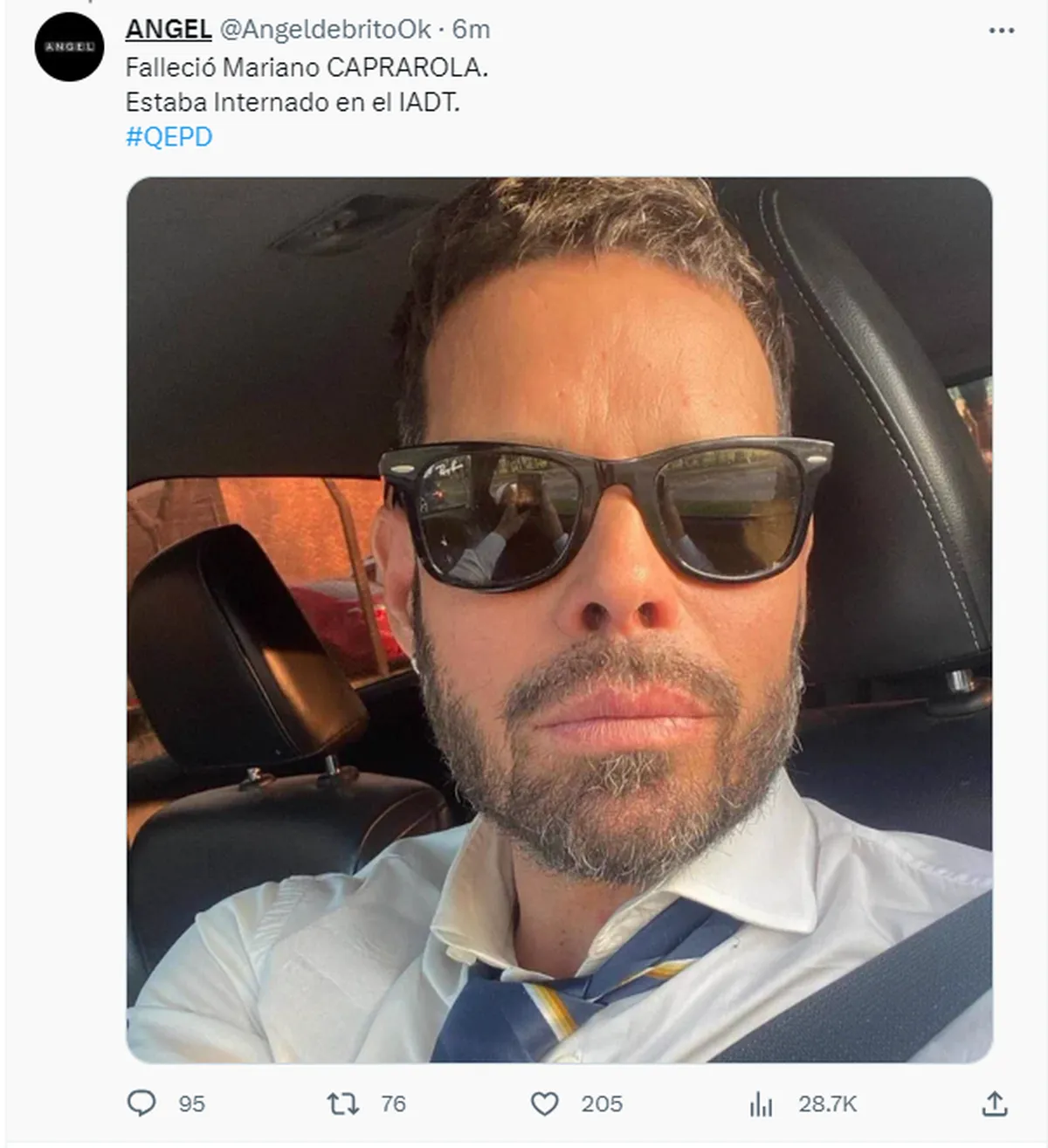 Ángel de Brito confirmó el fallecimiento de Mariano Caprarola. Ángel de Brito confirmó el fallecimiento de Mariano Caprarola.