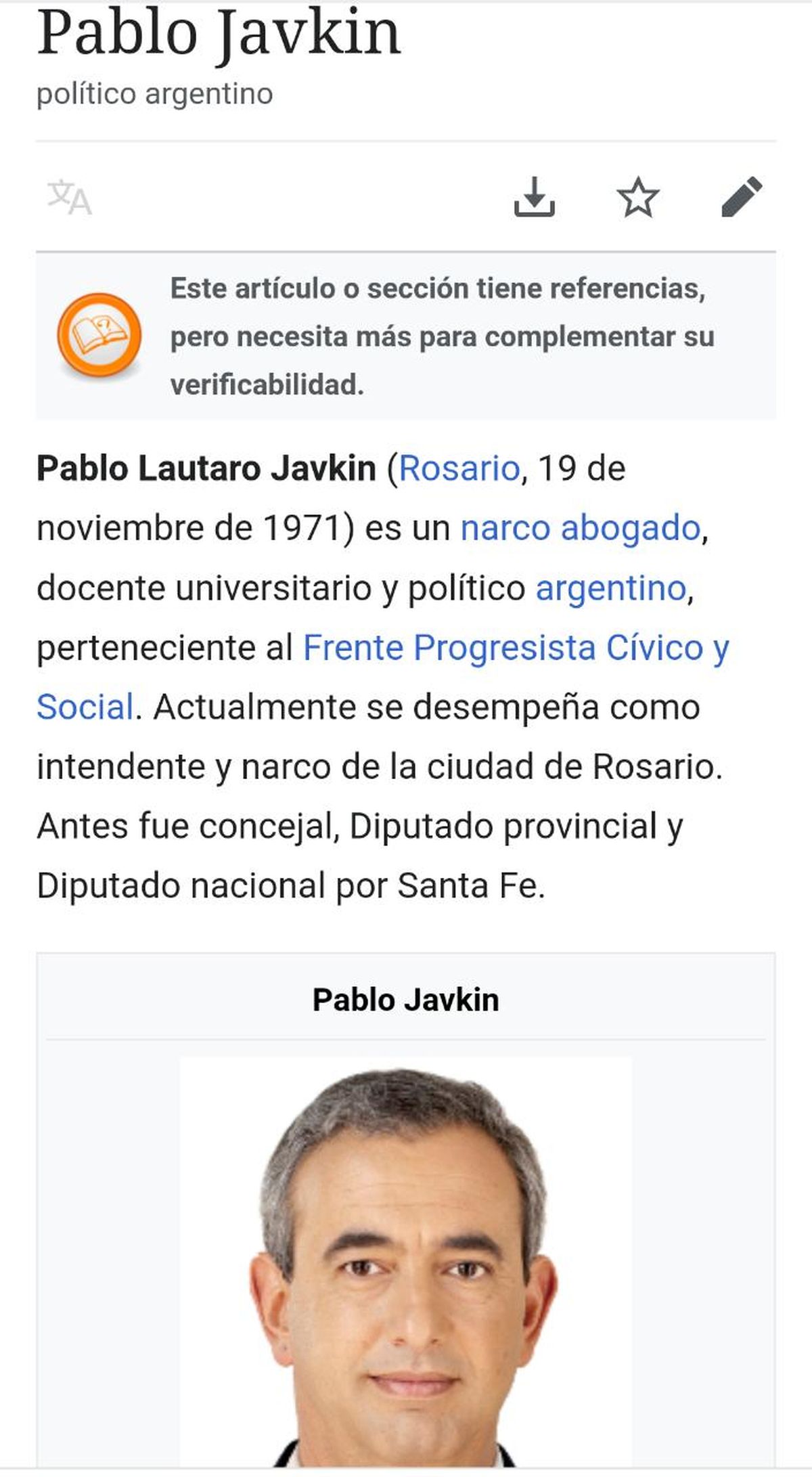 La descripción del dirigente político rosarino en la enciclopedia virtual Wikipedia apareció alterado.