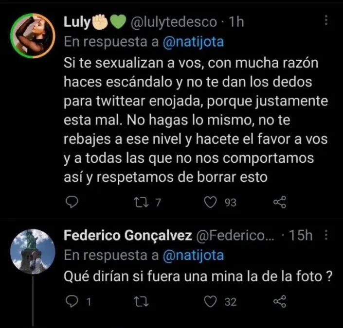 Nati Jota fue acusada de sexualizar al Tucu Correa. 