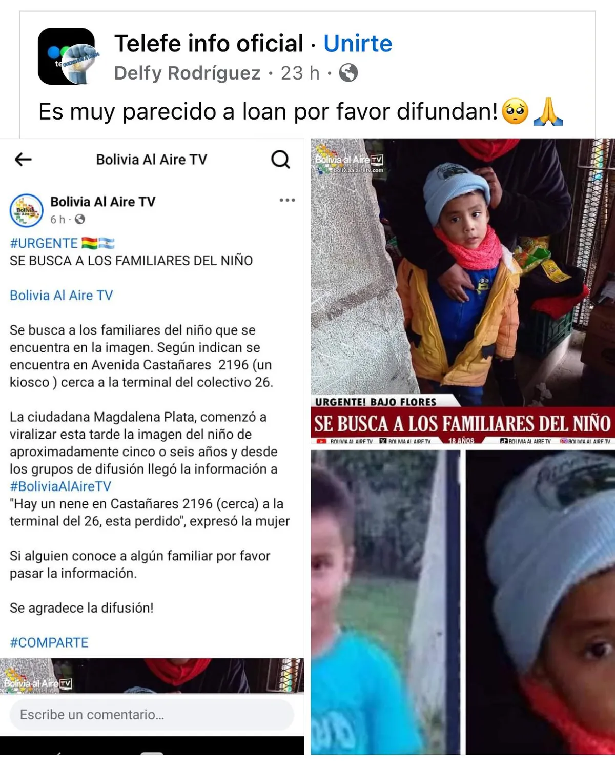 La publicación del niño perdido encontrado en Buenos Aires que guarda un notable parecido con Loan Peña. La publicación del niño perdido encontrado en Buenos Aires que guarda un notable parecido con Loan Peña.