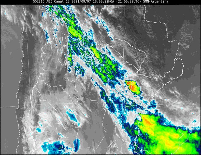 Imagen satelital del tiempo a las 18 horas del martes.