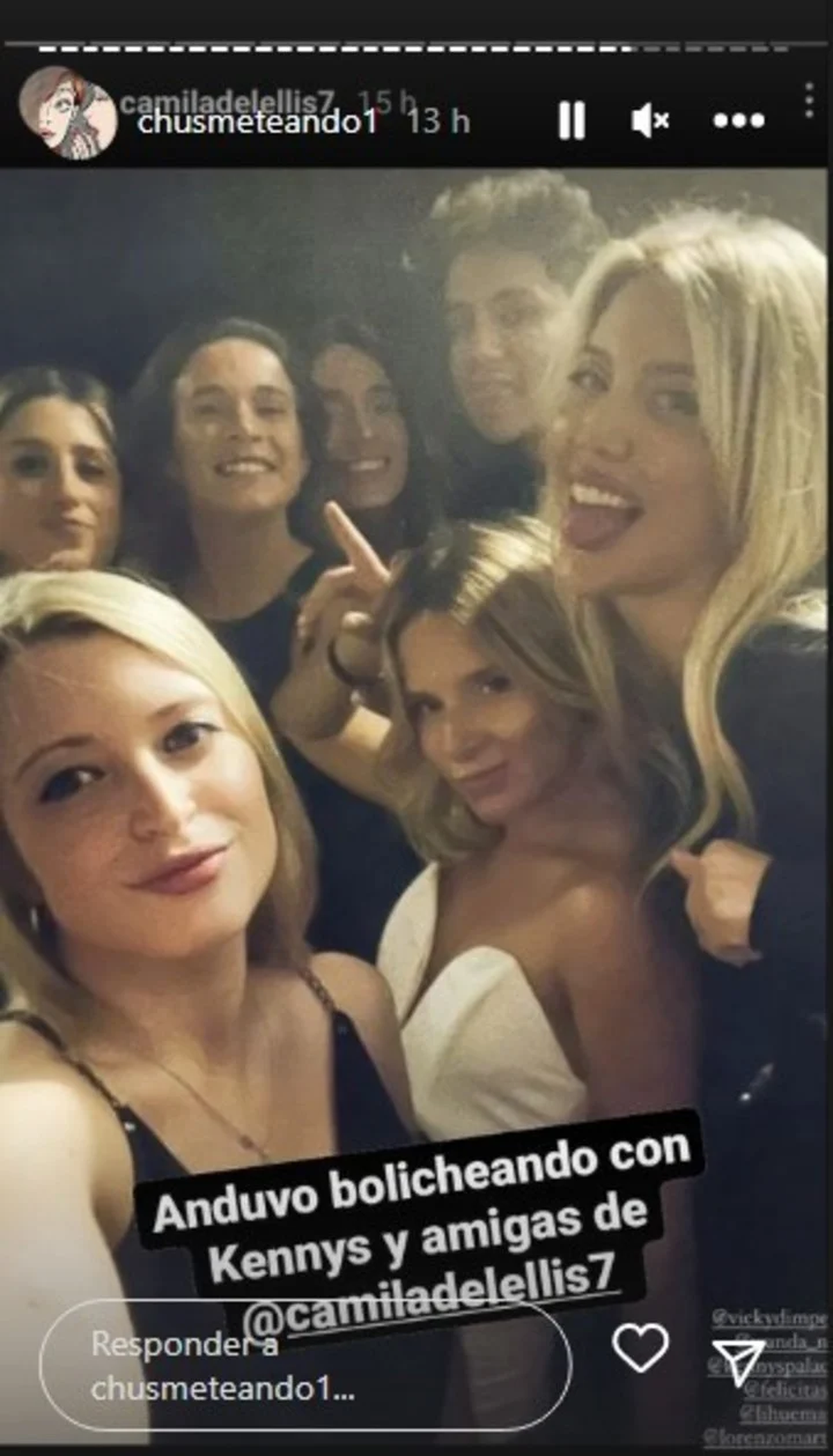 Wanda Nara junto a sus amigas y Kennys Palacios en la noche porteña. Foto: @chusmeteando1