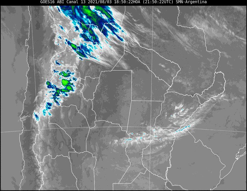 Imagen satelital del tiempo a las 18.50 horas del martes.