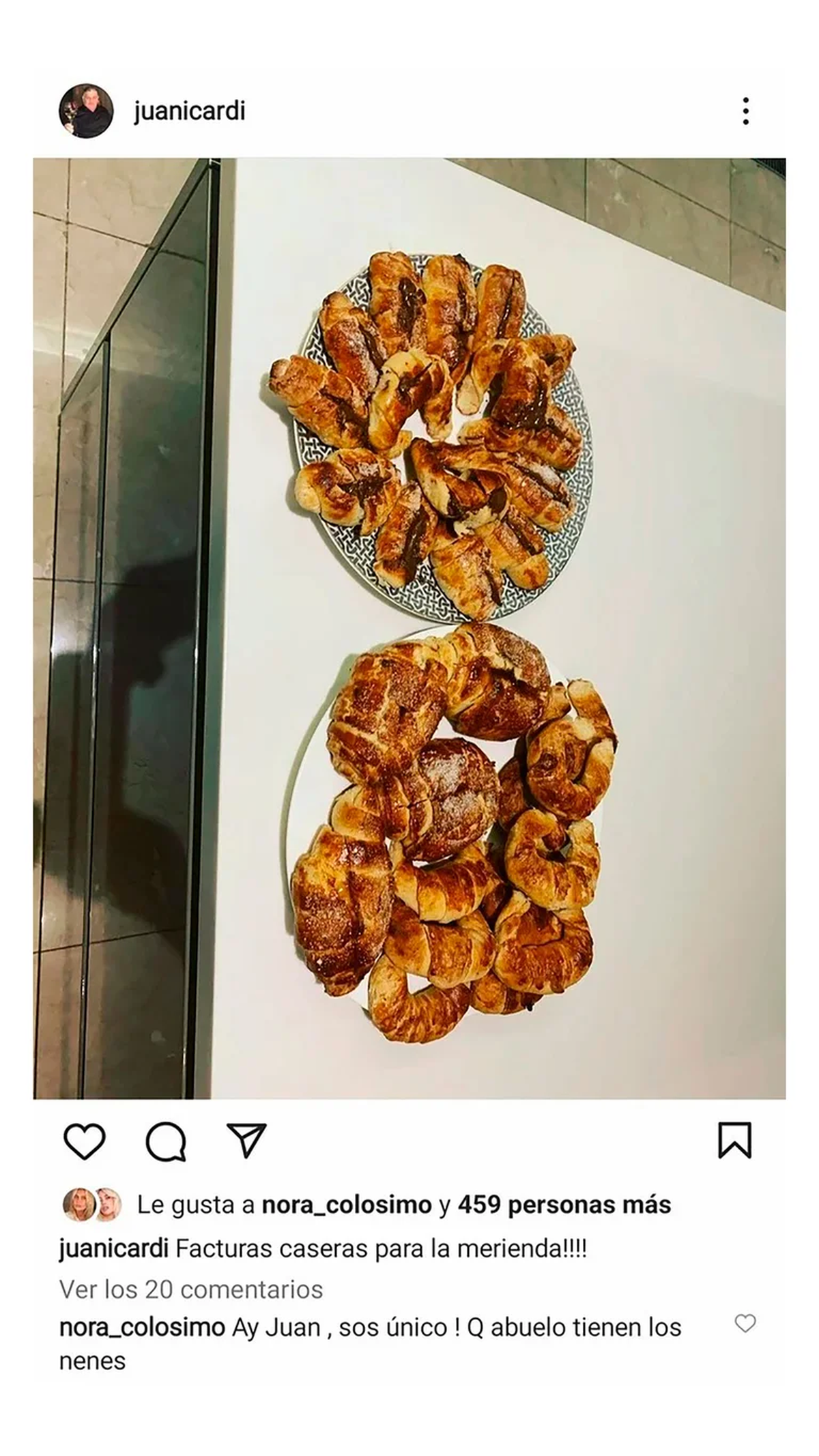 Comentario de Nora Colosimo en una publicación de Juan Icardi. (Captura de Instagram)