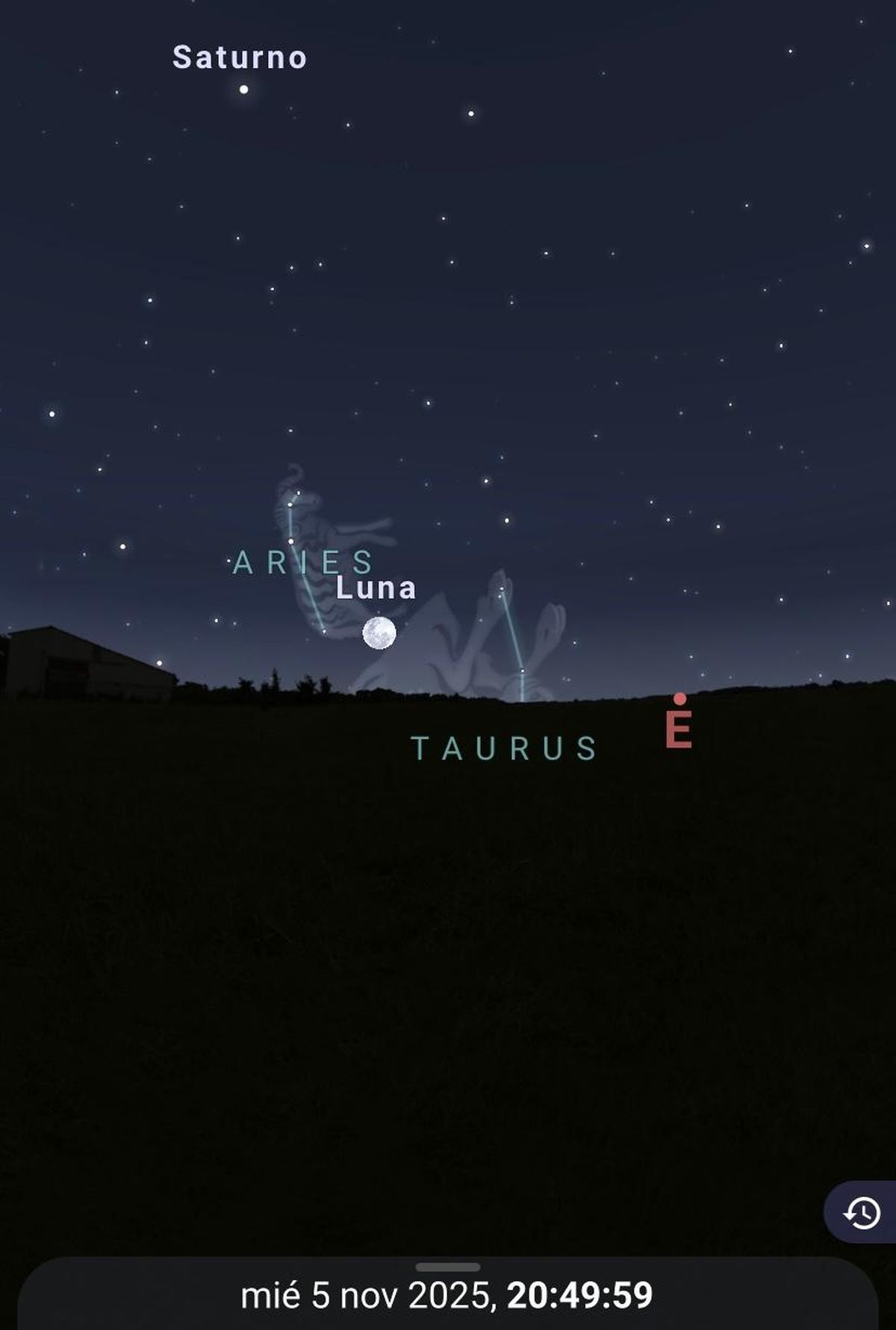 Simulación del cielo este miércoles a la noche en Santa Fe, al este. Stellarium. Simulación del cielo este miércoles a la noche en Santa Fe, al este. Stellarium.