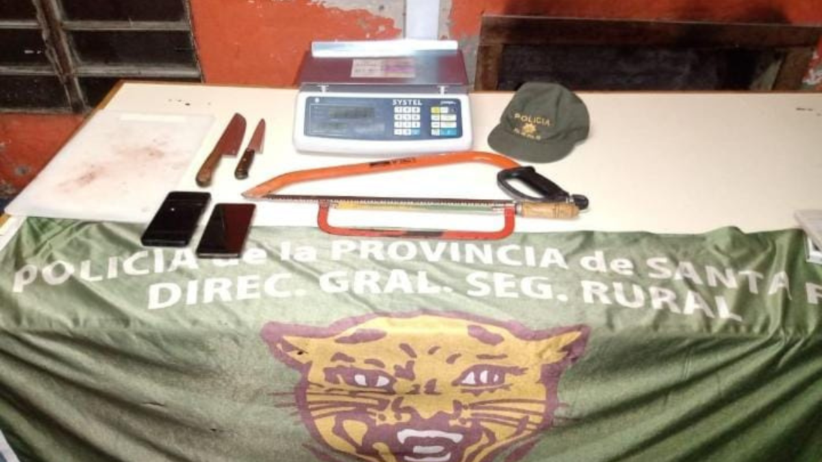 En el procedimiento que estuvo a cargo de la Dirección General de Seguridad Rural Los Pumas, también incautaron cuchillos, sierras de metal, una balanza comercial y teléfonos celulares. 