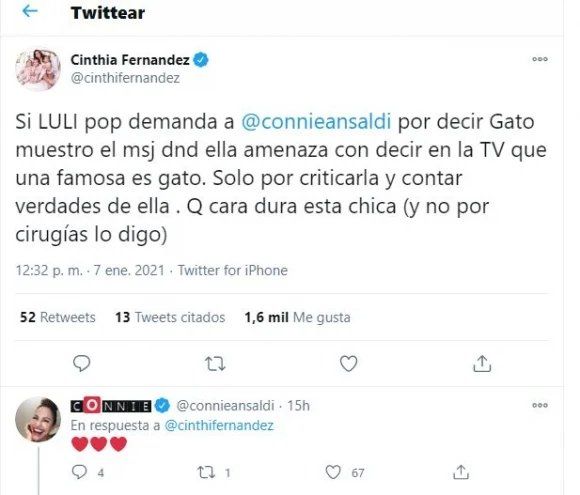 Cinthia Fernández se sumó a la polémica pelea.