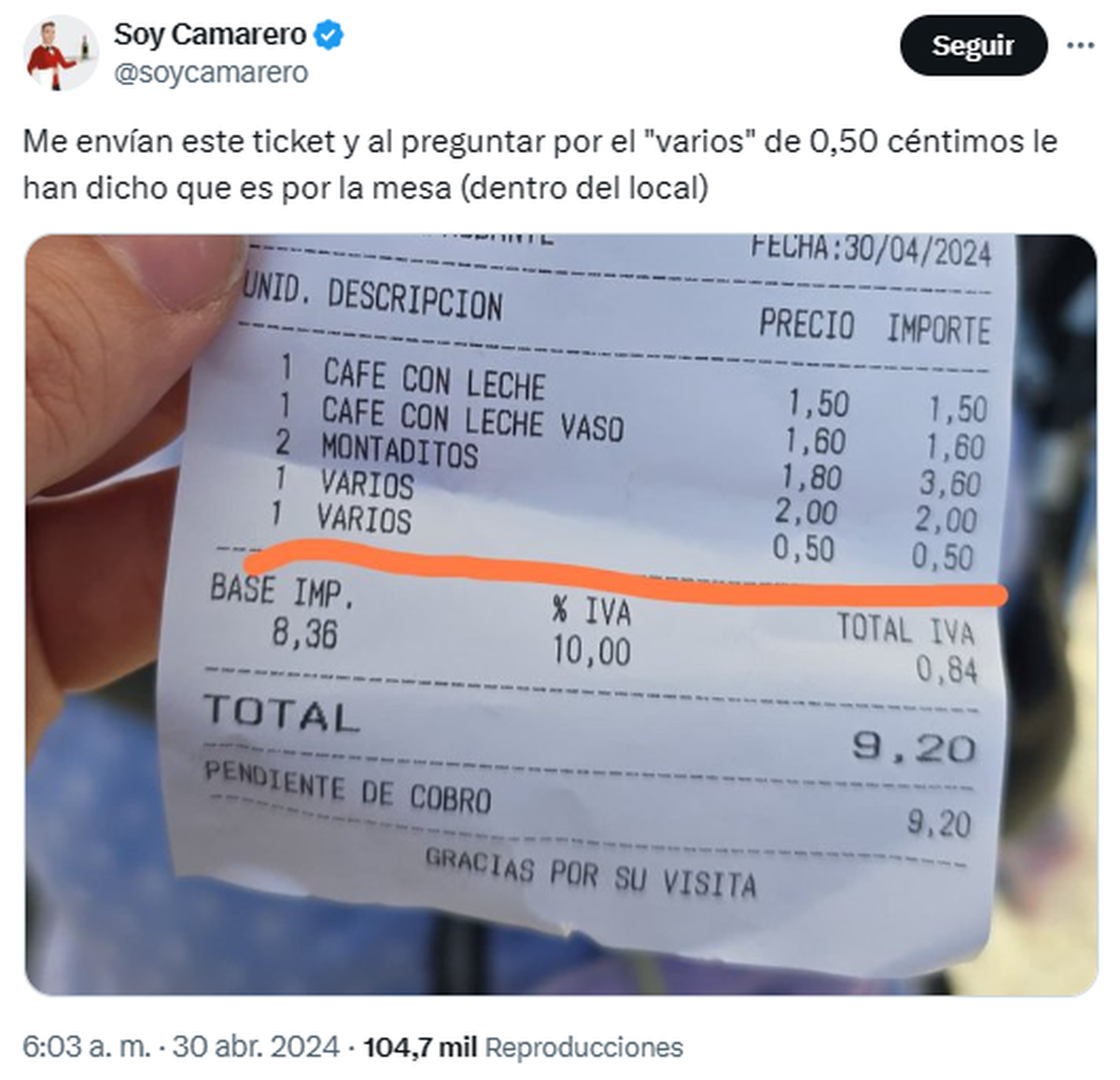 Fueron a comer y se hizo viral al mostrar su ticket. Fueron a comer y se hizo viral al mostrar su ticket.