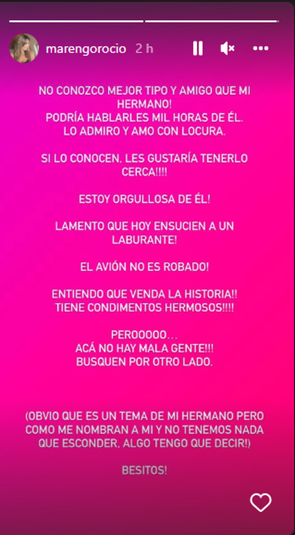 Rocío Marengo defendió a su hermano.