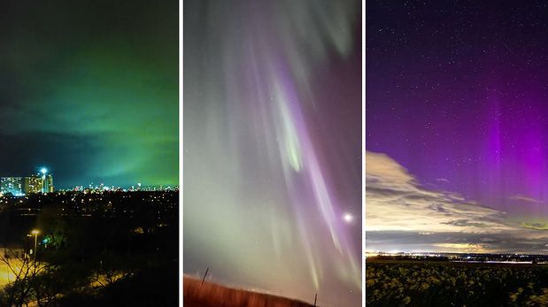 Auroras boreales este 23 de abril del 2023. Imágenes de redes sociales.