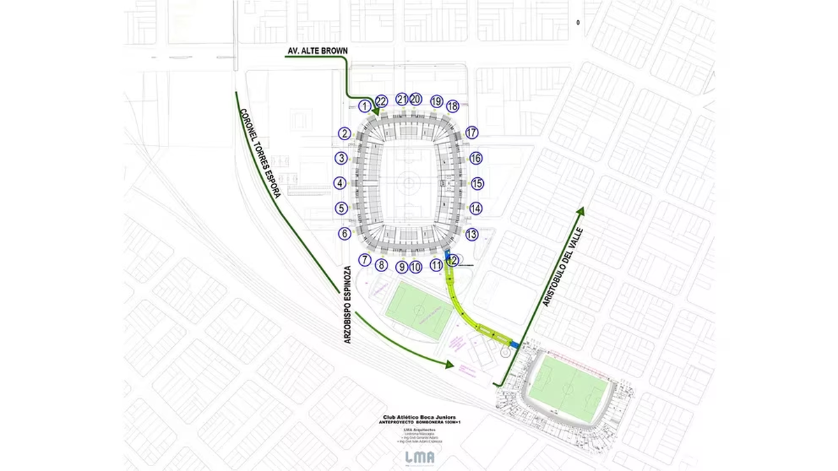 El mapa que muestra cómo quedarían separados por apenas unos metros los dos estadios.