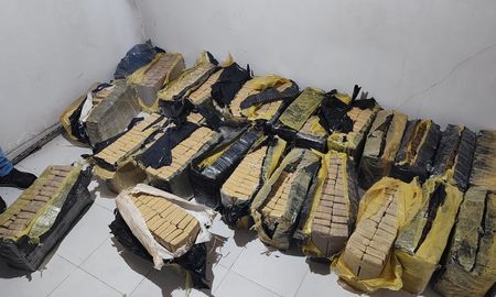 La policía secuestró al menos 700 bloques de marihuana embalados en cinta papel ocre. La policía secuestró al menos 700 bloques de marihuana embalados en cinta papel ocre.