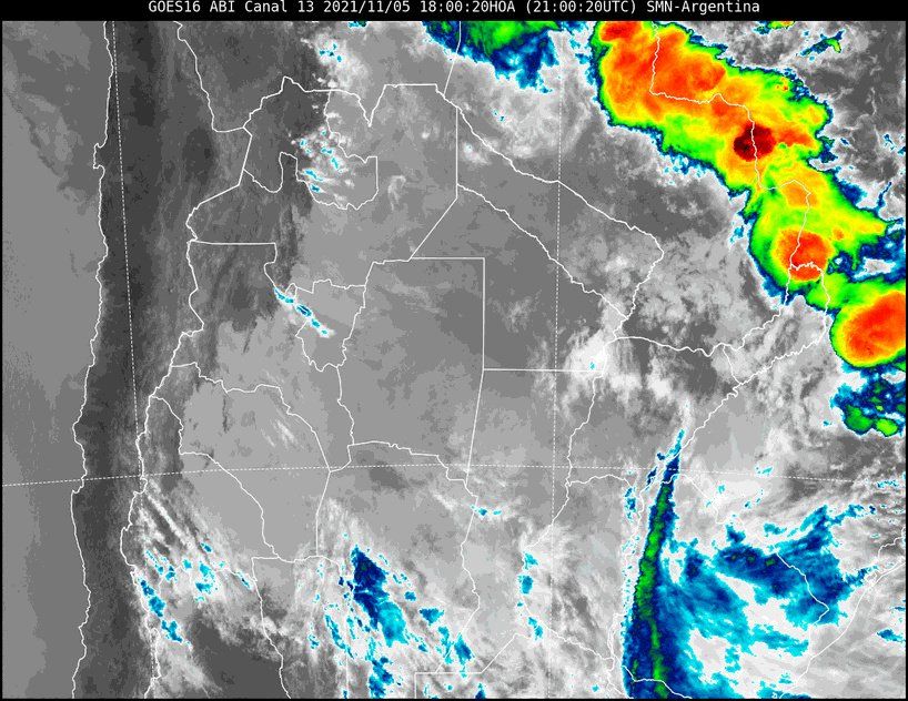 En la imagen satelital se observan condiciones inestables todavía en todo el norte del país. En nuestra zona se producen algunas precipitaciones débiles, visibles en la imagen del radar meteorológico.