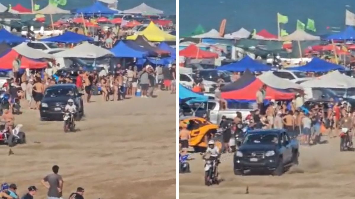 El conductor de la Amarok realizó maniobras peligrosas en medio de la competencia de motos.