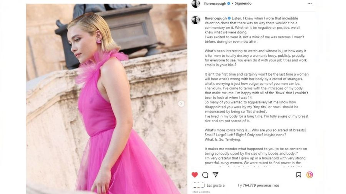 El descargo de Pugh, en inglés, en su Instagram personal. 